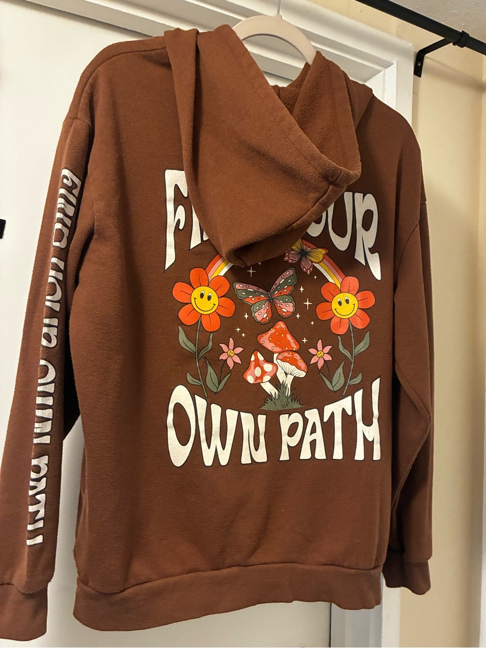 Mushroom Hippie Rainbow Find Your Own Path Brown Casual Hoodie Sweatshirt
